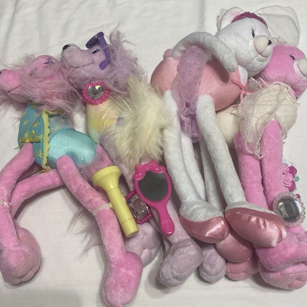 Vintage Barbie Pose Me Pets Lot 4 Plush Animals Shoes Slippers